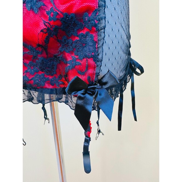 Y2K Dreamgirl Red and Black Bustier / Vintage Lace Bow Ribbon Floral  Large - Picture 5 of 7